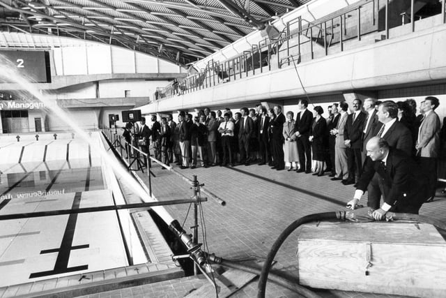 Dr Primo Nebiolo, President of the IAAF, began the official filling of the Ponds Forge swimming pool at a ceremony on October 9, 1990