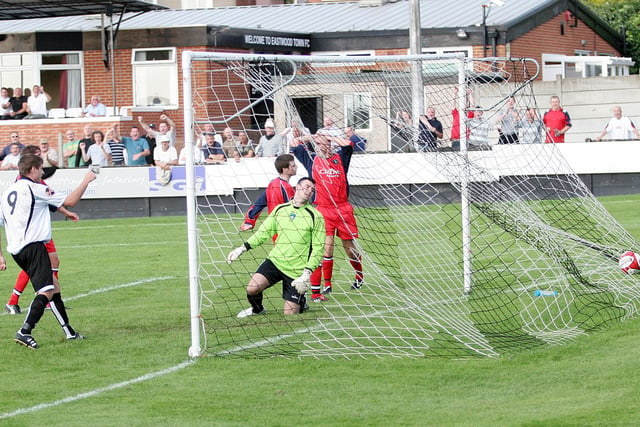 Ian Holmes (left) celebrates another goal against Kidsgrove.