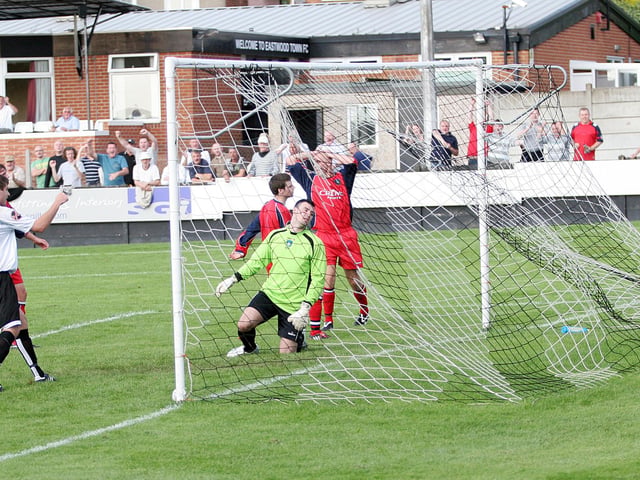 Ian Holmes (left) celebrates another goal against Kidsgrove.