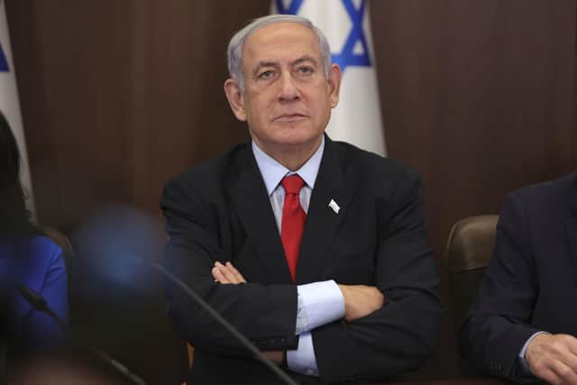 Israeli Prime Minister Benjamin Netanyahu attends the weekly cabinet meeting at the prime minister's office in Jerusalem.