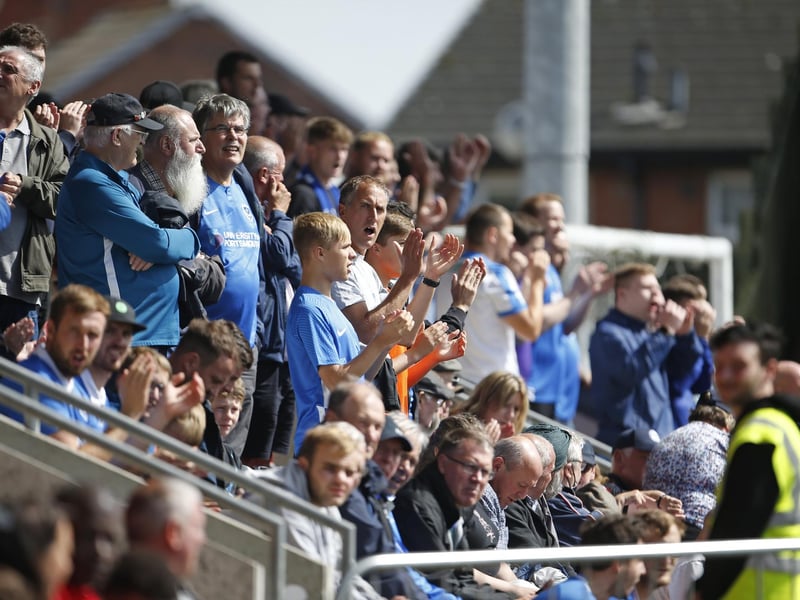 Portsmouth fans during the EFL Sky Bet League 1 match between Fleetwood Town and Portsmouth at the Highbury Stadium, Fleetwood, England on 7 August 2021.