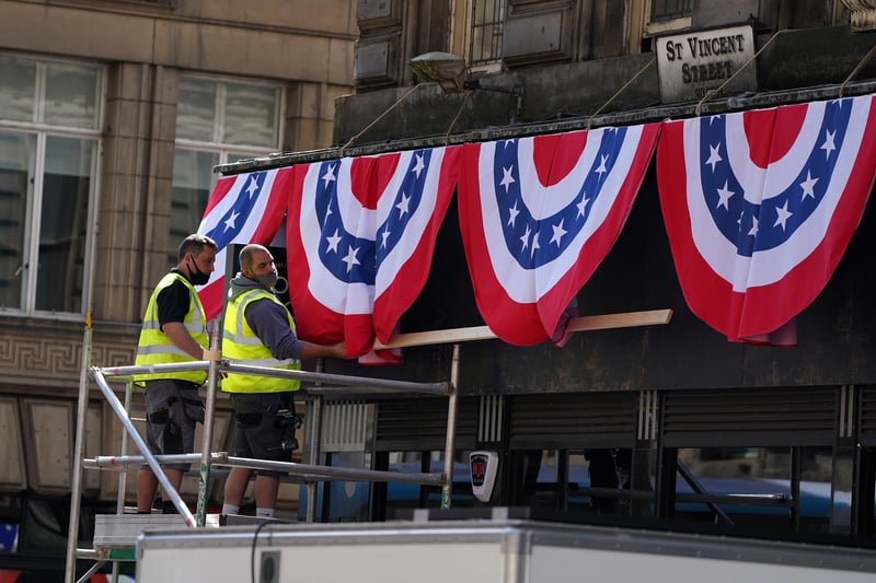 Bunting is put up in St Vincent Street in preparation for filming the latest installment of the hugely popular film franchise.