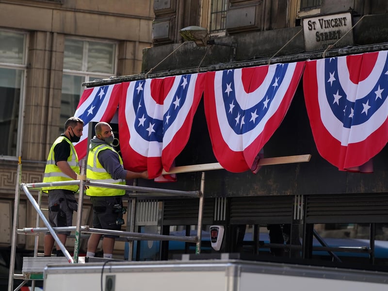 Bunting is put up in St Vincent Street in preparation for filming the latest installment of the hugely popular film franchise.