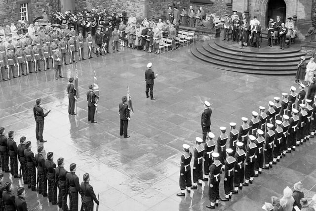 The annual commemoration service at the Scottish National War Memorial in Edinburgh Castle in 1965.