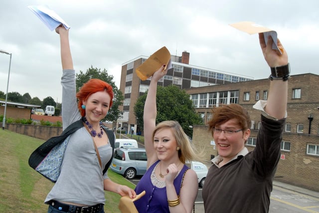 Dominique Gale, Cat Page and Sam Allen celebrate dtheir A-level results back in 2009
