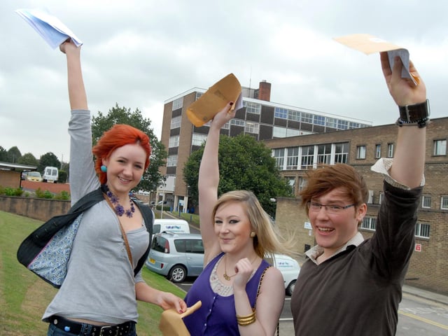 Dominique Gale, Cat Page and Sam Allen celebrate dtheir A-level results back in 2009