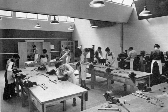 Metalwork classroom, Hurlfield Secondary School, East Bank Road, 1956
