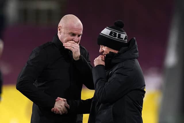 Sean Dyche manager of Burnley talks to Chris Wilder, his counterpart at Sheffield United, at Turf Moor: Andrew Yates/Sportimage