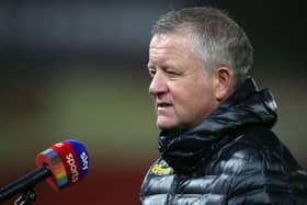 Chris Wilder speaking to the media after Sheffield United's defeat to Leicester City (Photo by NICK POTTS/POOL/AFP via Getty Images)
