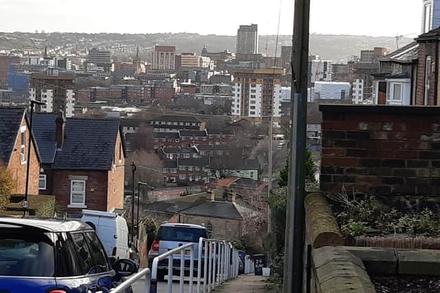  This photo was taken from the top of Blake Street in Upperthorpe, which is officially the steepest street in Sheffield.
