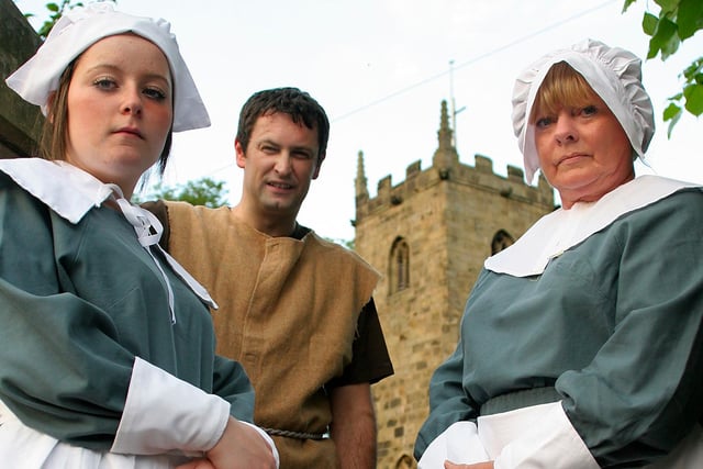 Marie Callaghan-Barber, Tim Binns and Lynn Jackson in costume for a play depicting the events of the 1600s in 2009