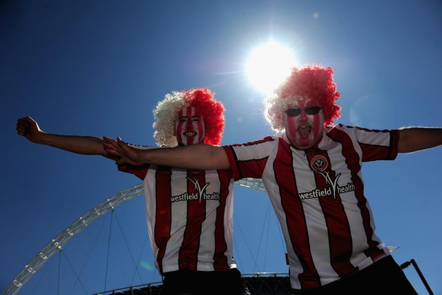 Sheffield United fans at the League One play-off final between Huddersfield Town and United at Wembley on May 26, 2012   (Photo by Jamie McDonald/Getty Images)