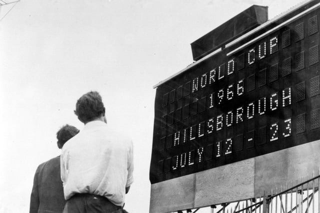 The electronic scoreboard is tested ahead of the 1966 World Cup.