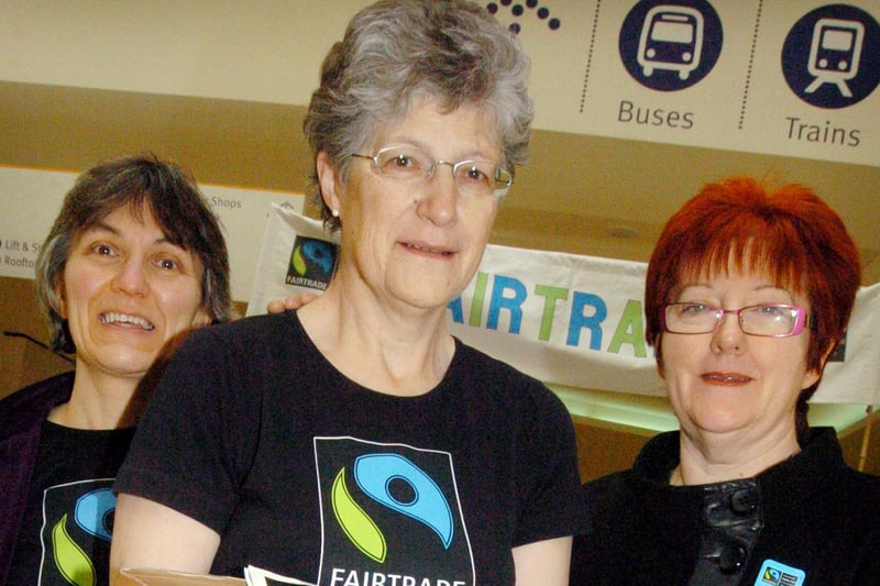 Committee members of The Doncaster Fairtrade Campaign at their stall in the Frenchgate centre. L-R Rowan Burn-Murdoch, Wilma Gibson and Jane Jones in 2008