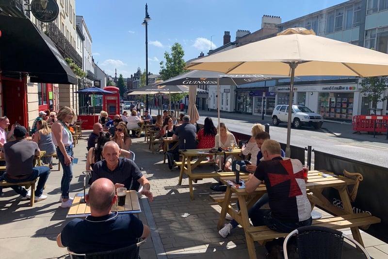 Drinkers enjoying the sun at O'Donegans on Hall Gate this week