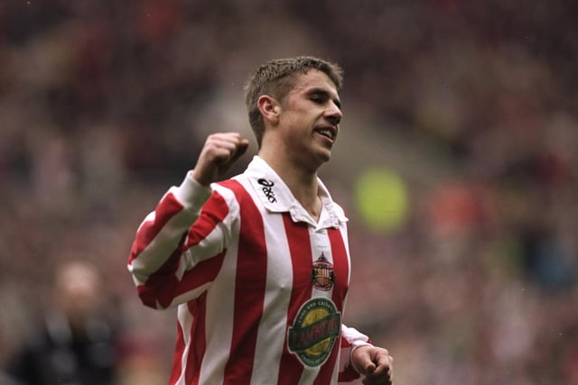 Kevin Phillips celebrates scoring a goal during a game between Sunderland and Portsmouth in the  Nationwide Division 1 match played at the Stadium of Light. Sunderland won 2-1