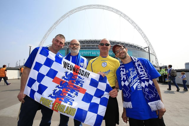 Sheffield Wednesday fans show their support before the Championship Play-Off Final at Wembley Stadium, London. PRESS ASSOCIATION