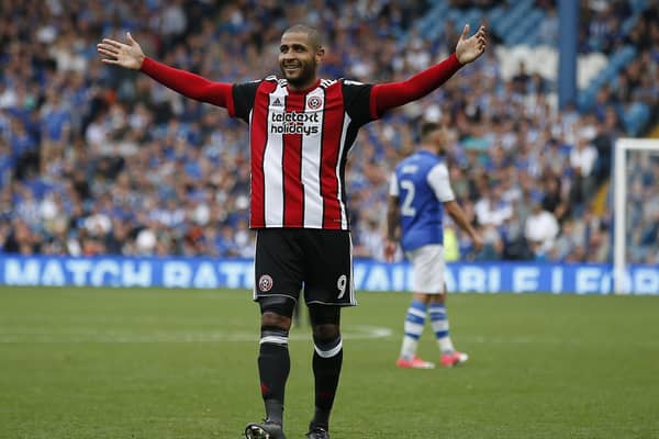 Leon Clarke of Sheffield Utd celebrates his second goal during the Championship match at the Hillsborough Stadium, Sheffield. Picture date 24th September 2017. Picture credit should read: Simon Bellis/Sportimage