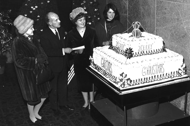 Goldberg's department store's giant Christmas cake in 1965.