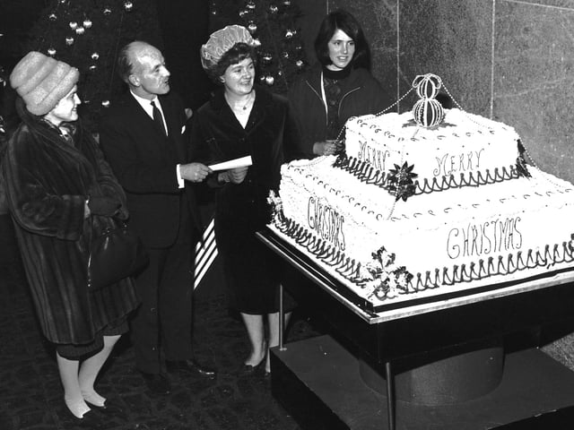 Goldberg's department store's giant Christmas cake in 1965.