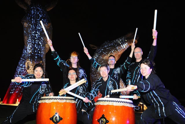 01-01-2020. Picture Michael Gillen. FALKIRK. The Helix Park, Kelpies. Fire and Light: 2020 Visions. Mugenkyo Taiko drummers.