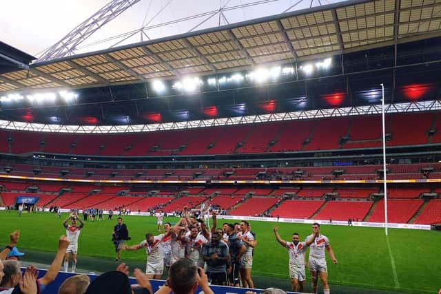 The club celebrating winning the 1895 cup last year at Wembley