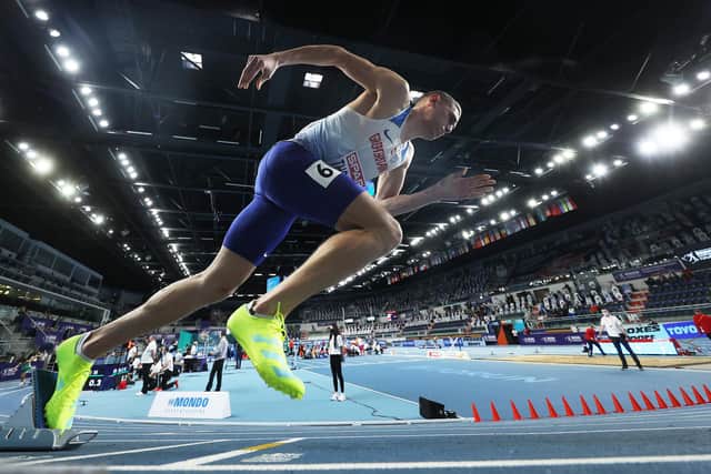 Lee Thompson gets off the mark in the Men's 400 metres at the 2021 European Athletics Indoor Championships.