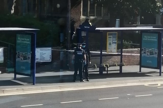 Police outside Cosham library on July 3 2020. Picture: Grace Benjamin