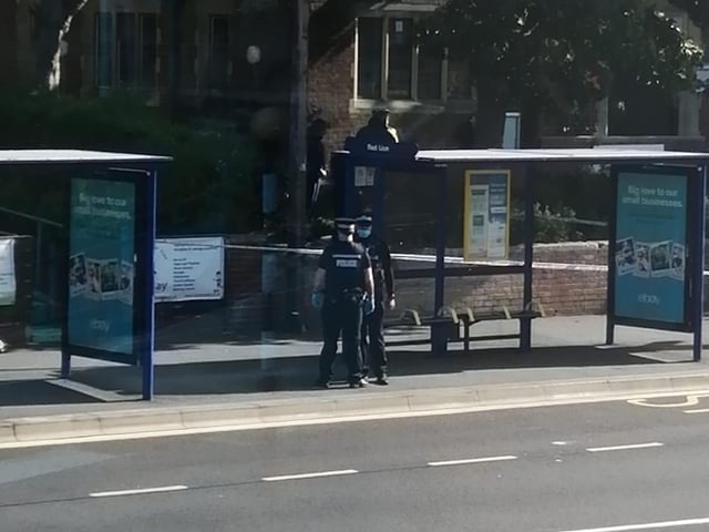 Police outside Cosham library on July 3 2020. Picture: Grace Benjamin