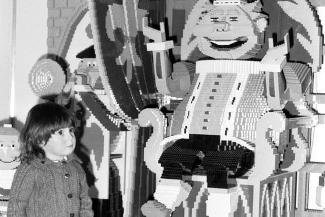 Three-year-old Jennifer Meaney at the Lego stand in the Ideal Home Exhibition in Edinburgh, April 1983