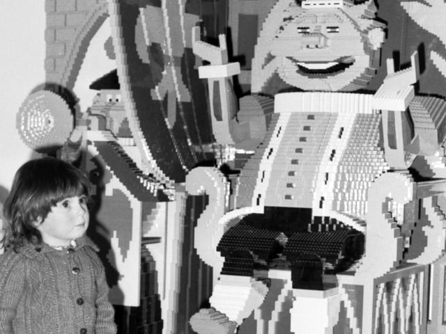 Three-year-old Jennifer Meaney at the Lego stand in the Ideal Home Exhibition in Edinburgh, April 1983