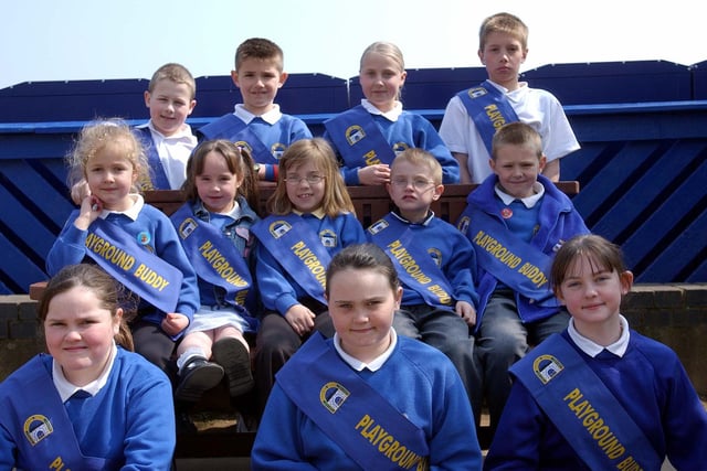 Meet the playground buddies at Barnard Grove Primary School in 2005. Can you spot anyone you know?