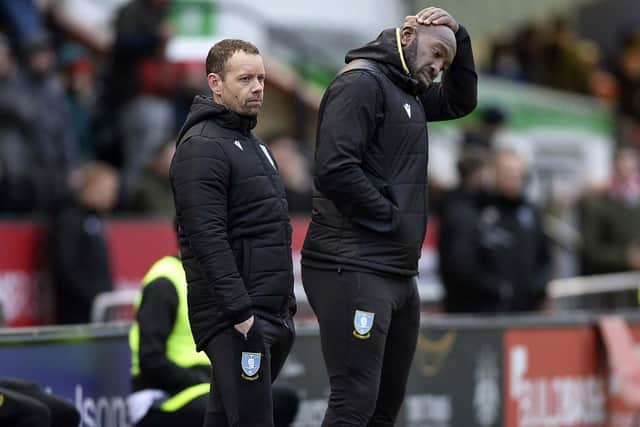 Sheffield Wednesday manager Darren Moore and his Assistant Jamie Smith. Photo: Steve Ellis