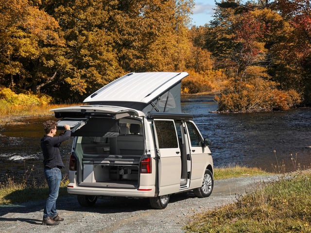 The California Beach comes with a pull-out awning, camping table and two folding chairs