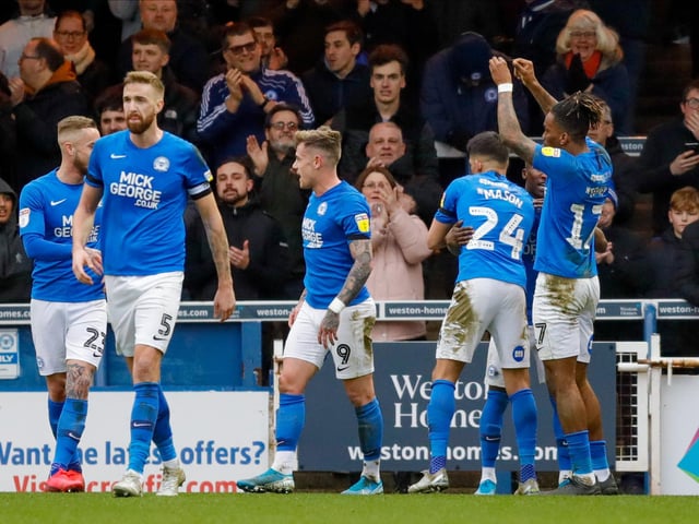 Peterborough celebrate Ivan Toney doubling the lead
