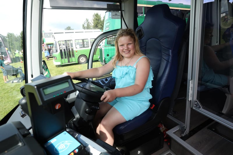 The Provincial Society Bus Rally at Stokes Bay in Gosport.
Pictured is Natasha, 9, on a bus at the event.