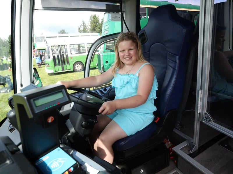 The Provincial Society Bus Rally at Stokes Bay in Gosport.
Pictured is Natasha, 9, on a bus at the event.