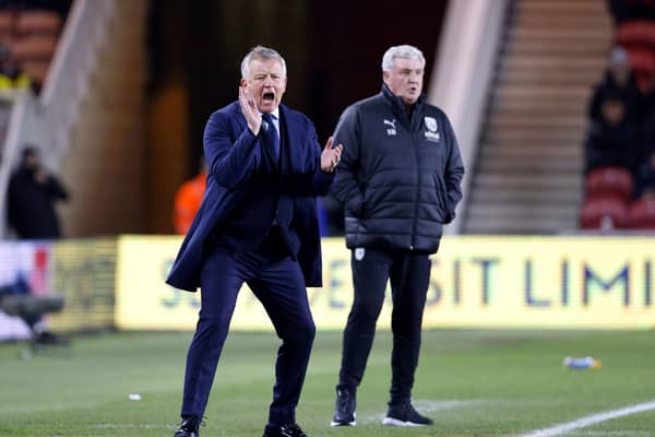 Middlesbrough manager Chris Wilder (left) and West Bromwich Albion manager Steve Bruce on the sidelines during the Sky Bet Championship match at the Riverside Stadium. Pcture: Richard Sellers/PA Wire.