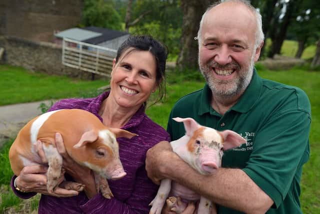 Stephen Thompson and wife Karen at Povey farm in happier times after being shortlisted for UK Pig Farmer of the Year in 2020.