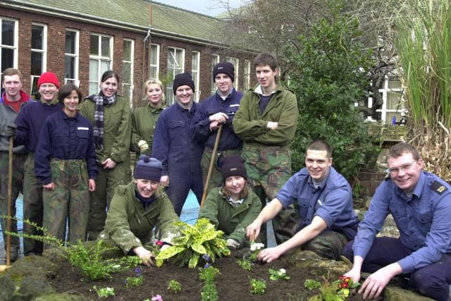 Royal Navy Probationary Communication Technicians spent a week in 2001 doing up the pond garden at the deaf school.