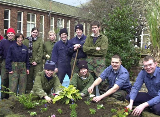 Royal Navy Probationary Communication Technicians spent a week in 2001 doing up the pond garden at the deaf school.