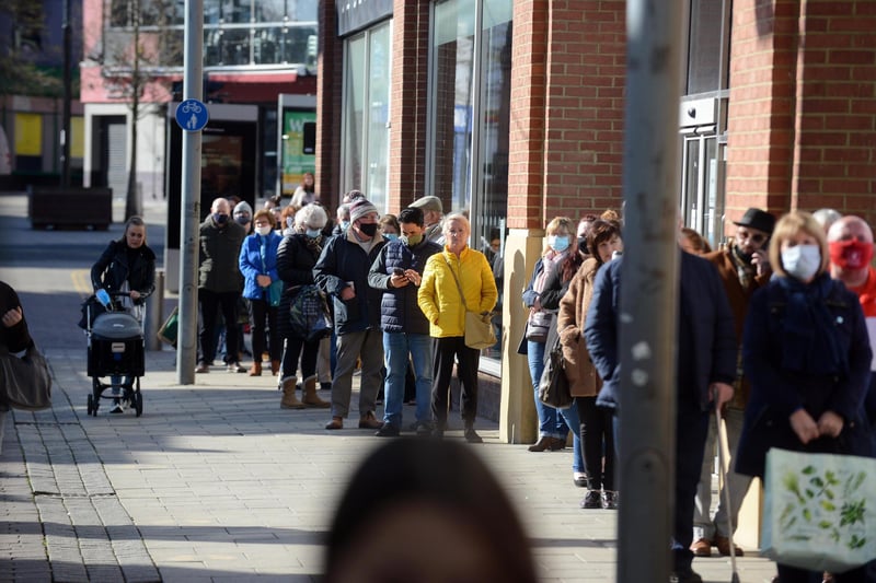 Queues for Debenhams as it reopened for its closing down sale.