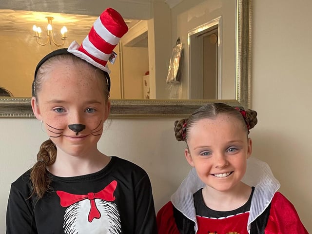 Katie aged 11 as Cat in the Hat and Sophie age 8 Queen of Hearts from emsworth