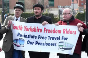 South Yorkshire Freedom Riders rally outside Sheffield Train Station.