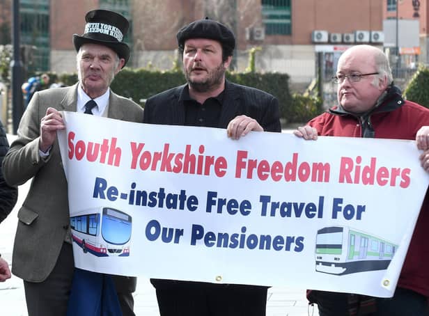 South Yorkshire Freedom Riders rally outside Sheffield Train Station.