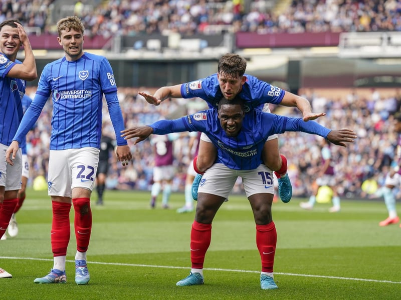 Goalscorer Callum Lang celebrated his 42nd-minute opener with Christian Saydee at Burnley