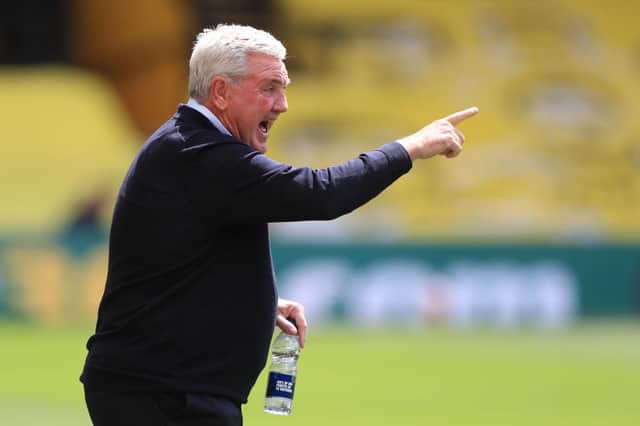 Newcastle United's English head coach Steve Bruce gestures on the sidelines during the English Premier League football match between Watford and Newcastle at Vicarage Road Stadium in Watford, north of London on July 11, 2020.
