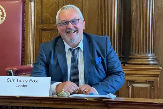 Councillor Terry Fox, leader of Sheffield Council, in the Town Hall council chamber.