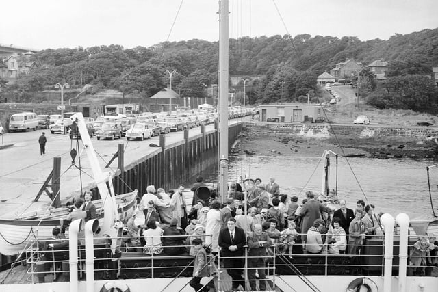 A queue for the car ferry at North Queensferry in September 1963 - while the Forth Road Bridge was being constructed.
