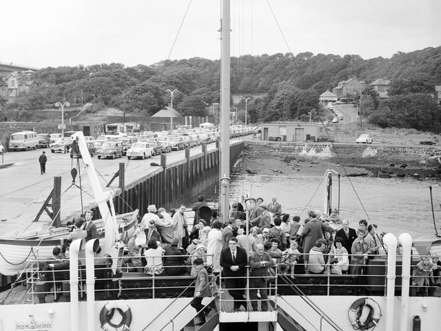 A queue for the car ferry at North Queensferry in September 1963 - while the Forth Road Bridge was being constructed.